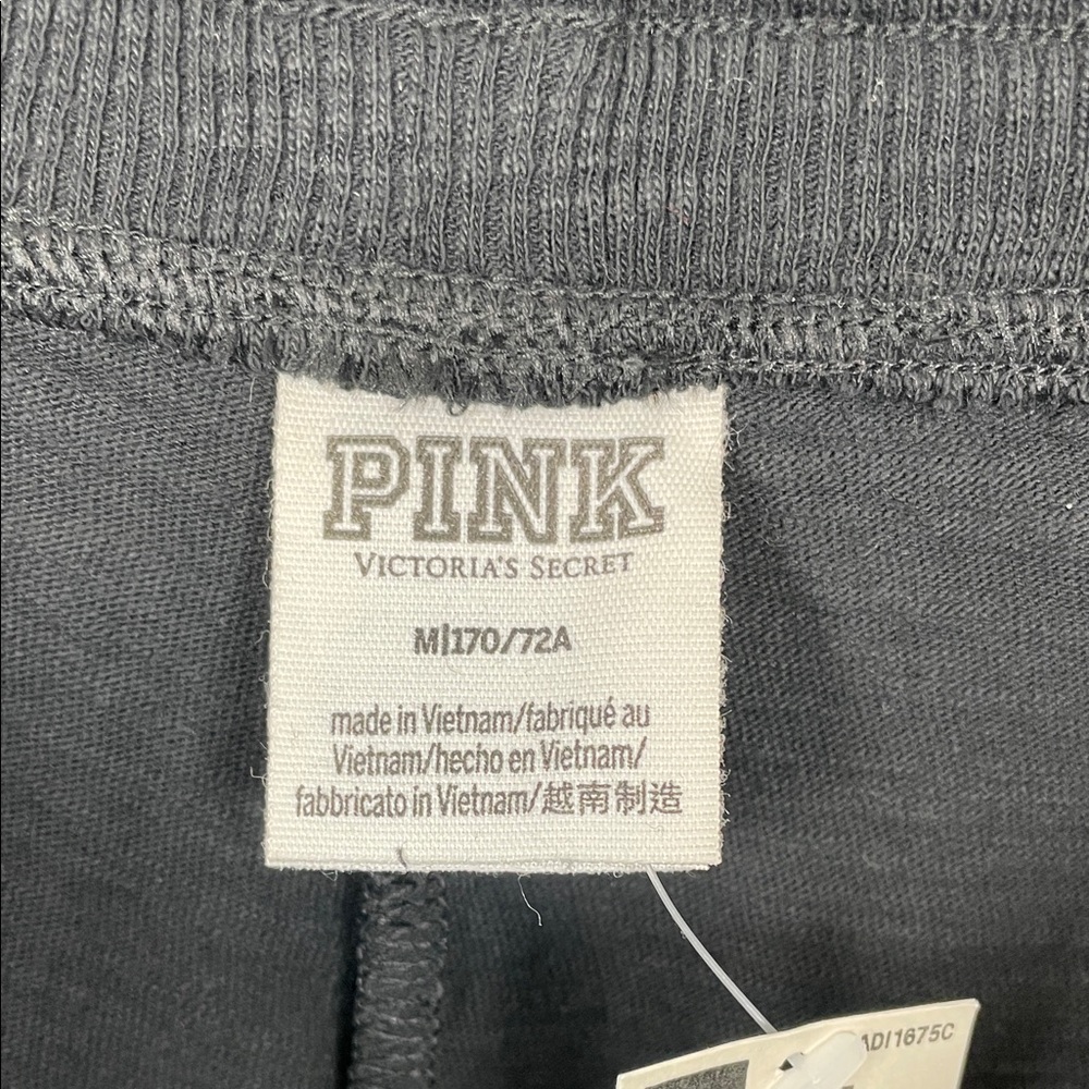 Pink Victoria's Secret Black Skinny Joggers Pant with White Lettering Women's M - Picture 11 of 11